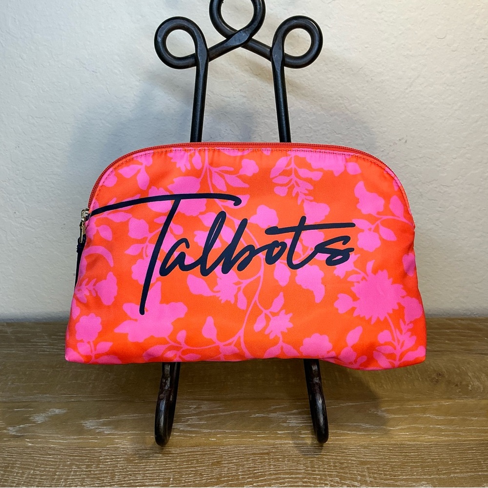 Talbots Pink & Orange Floral Makeup Bag with Script Logo